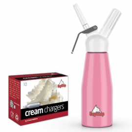 Ezywhip Cream Whipper 0.5L Pink and 10 Pack x 12 (120 Bulbs)